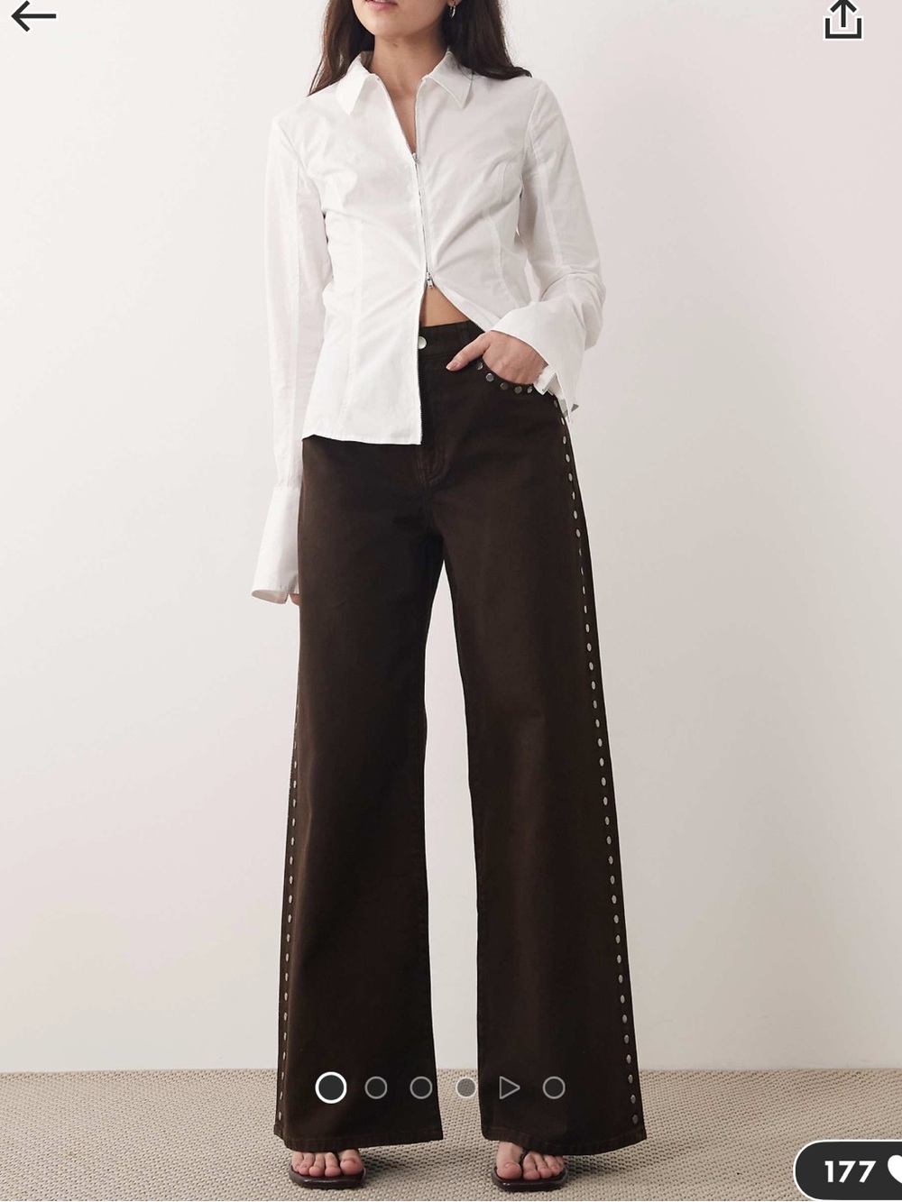 Mango Wide-Leg Pants With Studs in Dark Brown Chocolate